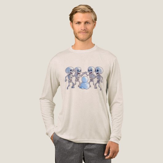T-shirt En Tri-matière Playful Skeletons Building a Snowman – 3D Cartoon, (Recto complet)