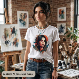 T-shirt En Tri-matière Portrait Artistique d'Esprit Bohème au Papillon Ét