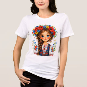 T-shirt En Tri-matière Portrait de Fille Florale Art Populaire