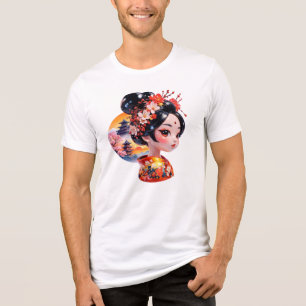 T-shirt En Tri-matière Portrait de geisha Unique Beauté Florale Artistiqu