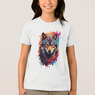 T-shirt En Tri-matière Portrait de Loup Coloré Art Animalier Abstrait-876
