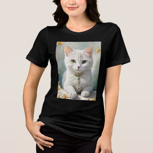 T-shirt En Tri-matière Portrait d'un chat mignon avec bijoux. (Recto)