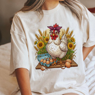 T-shirt En Tri-matière Poule impertinente avec des lunettes et ferme d'œu