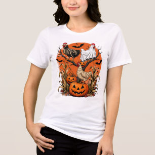 T-shirt En Tri-matière Poules d'Halloween squelettes fantômes momies effr