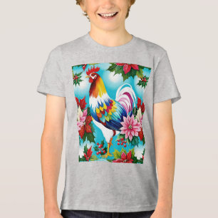 T-shirt En Tri-matière Poulet De Noël Coloré Et Poinsettias