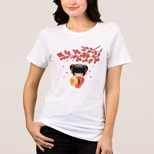 T-shirt En Tri-matière Poupée rouge Sakura Kokeshi - Geisha japonais (Recto)