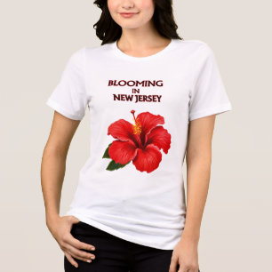 T-SHIRT  EN TRI-MATIÈRE POUR L'AMOUR DE L'HIBISCUS ROUGE FLORAL FEMME BLAN