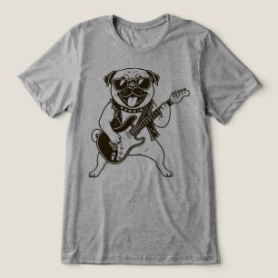 T-shirt En Tri-matière Pug Chien Rockstar Heureux Jouant de la Guitare Él