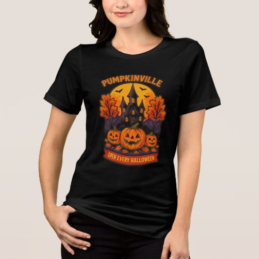 T-shirt En Tri-matière Pumpkinville Haunted House Spooky Fall (Recto)