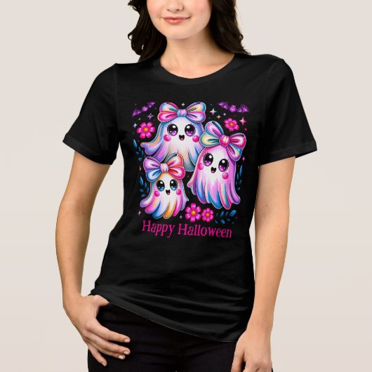 T-shirt En Tri-matière Rainbow Coquette Ghosts Hot Rose Halloween heureux (Recto)