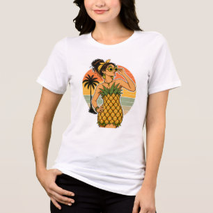 T-shirt En Tri-matière Reine de l'ananas Rétro Ambiance Tropicale d'Été