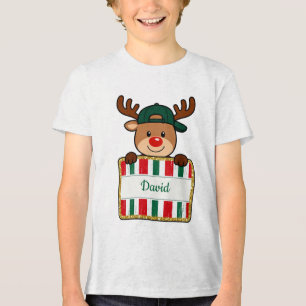 T-shirt En Tri-matière Renne de Noël avec nom personnalisé
