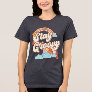 T-shirt En Tri-matière Restez Super Retro Fleurs Arc-en-ciel Typographie