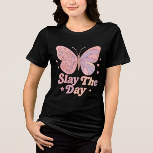T-shirt En Tri-matière Retro Butterfly “Slay The Day” Art (Recto)