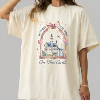 T-shirt En Tri-matière Retro Happiest Mom on Earth Shirt, Coquette Bow Di