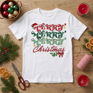 T-shirt En Tri-matière Retro Merry Merry Merry Christmas Groovy Typograph