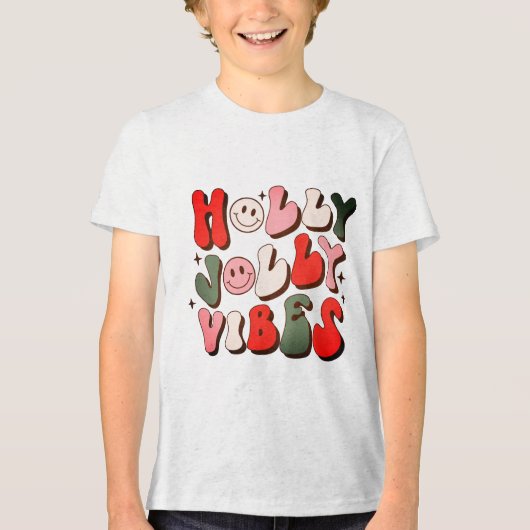 T-shirt En Tri-matière Retro Noël Holly Jolly Vibes Vacances tendance (Recto)