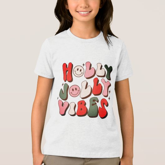 T-shirt En Tri-matière Retro Noël Holly Jolly Vibes Vacances tendance (Recto)
