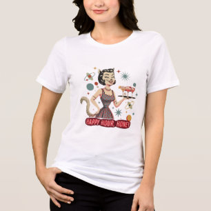 T-shirt En Tri-matière Rétro Pin-Up Chat Atomique "Happy Hour, Chérie"