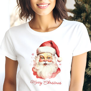 T-shirt En Tri-matière Retro Vintage Watercolor Père Noël Face Noël