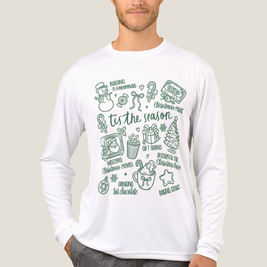 T-shirt En Tri-matière Retro Whimsical Festive Green Christmas Doodles (Recto)