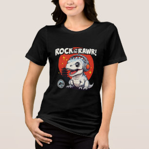 T-shirt En Tri-matière Rock et Rawr ! Dinosaure mignon avec casque Retro