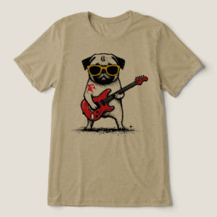 T-shirt En Tri-matière Rockstar Pug Chien Jouant de la Guitare Électrique