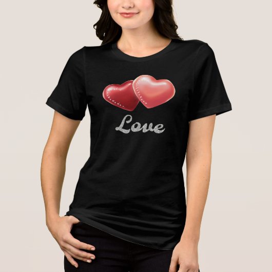 T-shirt En Tri-matière Romantic Sparkling Red Hearts "Love" Glitter Desig (Recto)