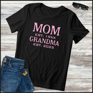 T-shirt En Tri-matière Rose & Noir Maman Promue Grand-mère 2025