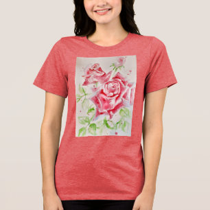T-shirt En Tri-matière Rose rouge Fleurs d'aquarelle Floral Peinture Rose