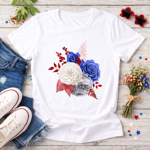 T-shirt En Tri-matière Roses Rouge Blanc Bleu Patriotiques
