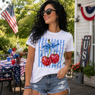 T-shirt En Tri-matière Rouge Blanc et Bleu Cerises Fraîches Design Améric