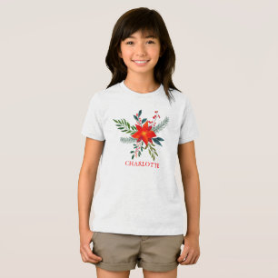 T-shirt En Tri-matière Rouge Poinsettia Joyeux Noël customisé