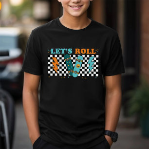 T-shirt En Tri-matière Roulons Retro Skateboard À damiers Garçon