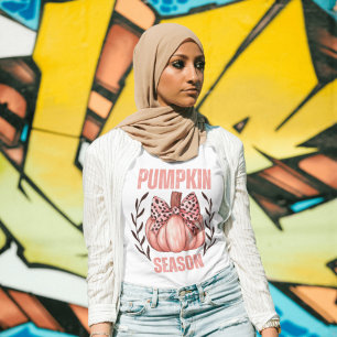 T-shirt En Tri-matière Saison Citrouille rose Retro Coquette Bow automne