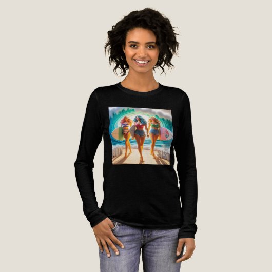T-shirt En Tri-matière Salty Sisterhood Trio Girls Beach Walk Surfer (Recto complet)