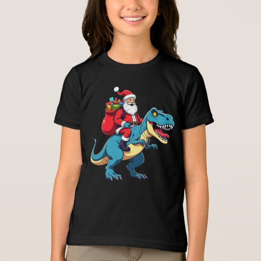 T-shirt En Tri-matière Santa Riding Dinosaur T Rex Funny Christmas  (Recto)