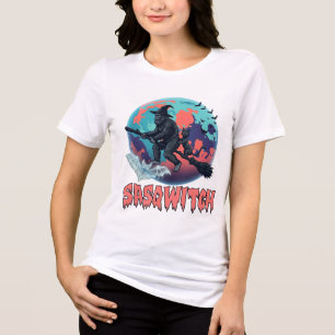 T-shirt En Tri-matière Sasqwitch Bigfoot Sorcière Balai Chat Noir Lune Ha