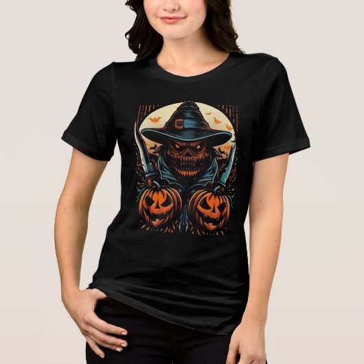 T-shirt En Tri-matière Scary Pumpkin Scarecrow & Knives Halloween Killer (Recto)