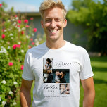 T-shirt En Tri-matière Script du meilleur père | Garde-photos de famille<br><div class="desc">Envoyez un beau cadeau de fête des pères personnalisé à votre père qu'il chérira. Collage photo de famille de fêtes des pères personnalisées spéciales pour afficher vos photos et souvenirs de famille spéciaux. Notre design comprend un design simple 4 photo collage grille avec "Best Father Ever" conçu dans un style...</div>