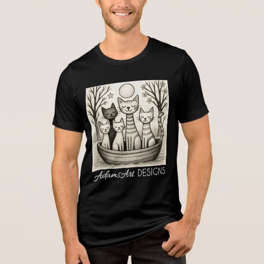 T-shirt En Tri-matière Serene Moonlit Cat Family Illustration (Recto)