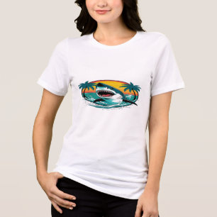 T-shirt En Tri-matière Shark Drôle Avec Palmiers Et Vibes De Plage Premiu