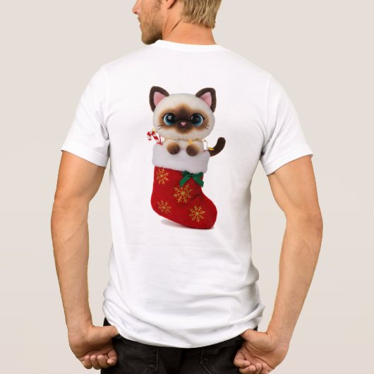 T-shirt En Tri-matière Siamese Cat in Christmas Stocking with Lights (Verso)