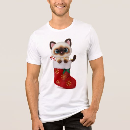 T-shirt En Tri-matière Siamese Cat in Christmas Stocking with Lights (Recto)