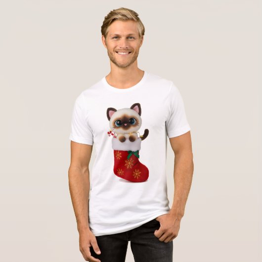 T-shirt En Tri-matière Siamese Cat in Christmas Stocking with Lights (Recto plein)