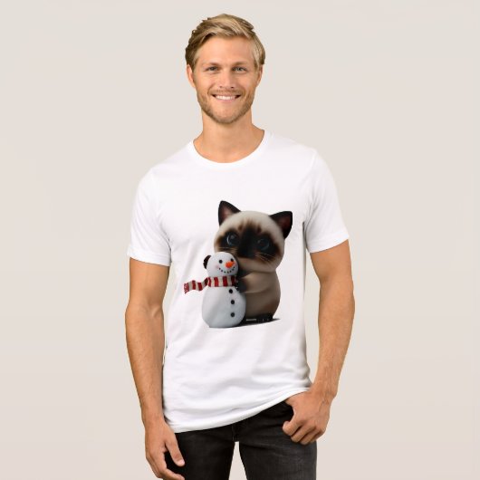 T-shirt En Tri-matière Siamese Kitten Hugging Snowman – Cozy Christmas Ar (Recto plein)