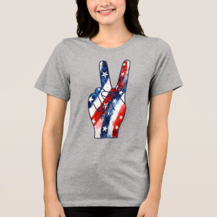 T-shirt En Tri-matière Signe de paix patriotique avec motif de drapeau am