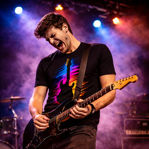 T-shirt En Tri-matière Silhouette de Guitare Électrique   Art Musical Vib