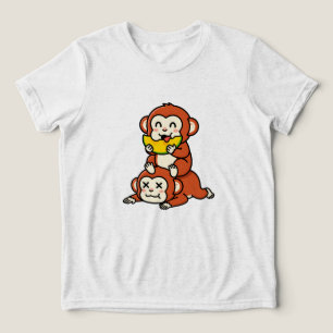 T-shirt En Tri-matière Singe Mignon Mangant de la Pastèque, Art Empilé Dr