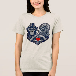 T-shirt En Tri-matière Singe steampunk bien-aimé au coeur rouge